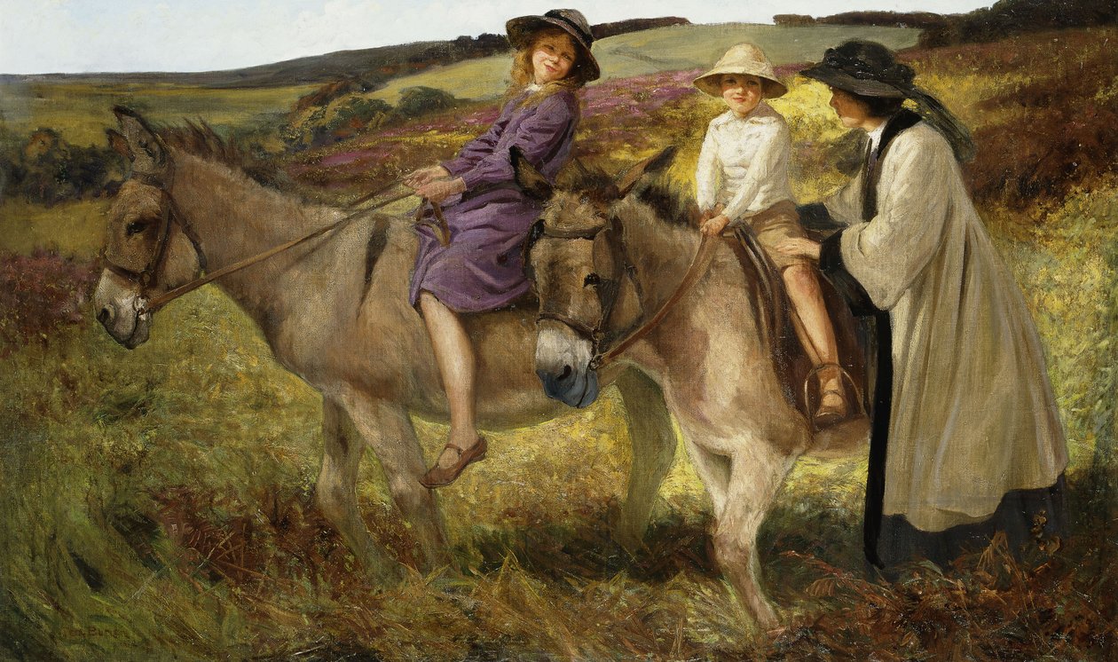 Dos Niños Montando Burros en el Borde de un Páramo de George Edmund Butler