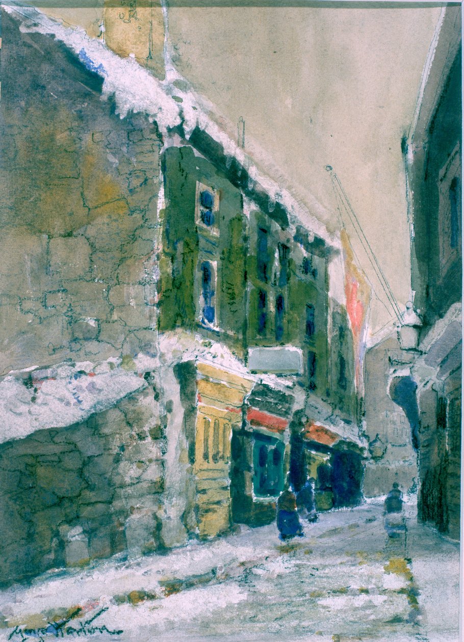 Winter, Clive Street, North Shields (carboncillo y acuarela sobre papel pegado en tarjeta) de George Edward Horton