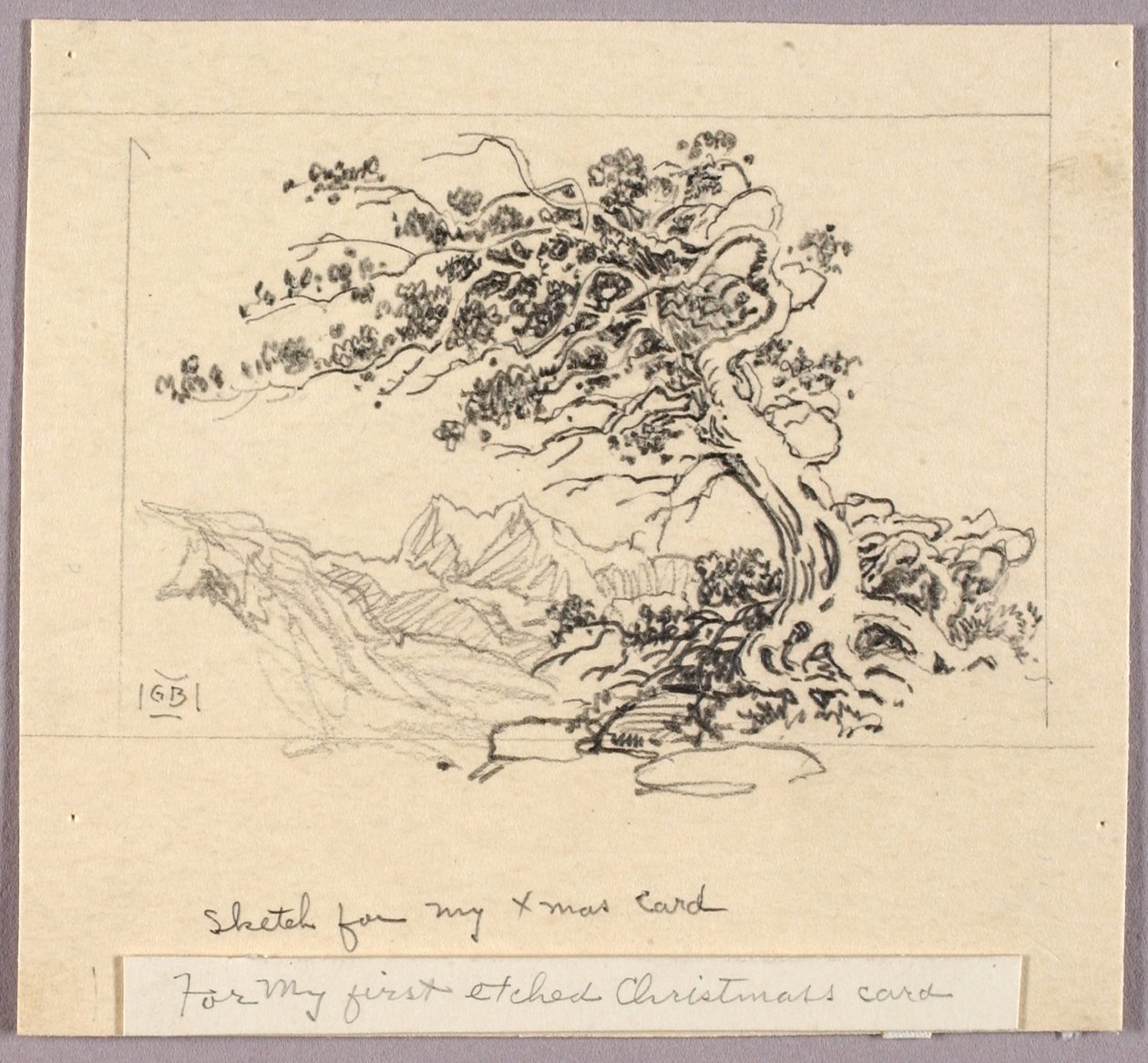 Boceto para tarjeta de Navidad (Windswept Pine [nº 1]) de George Elbert Burr
