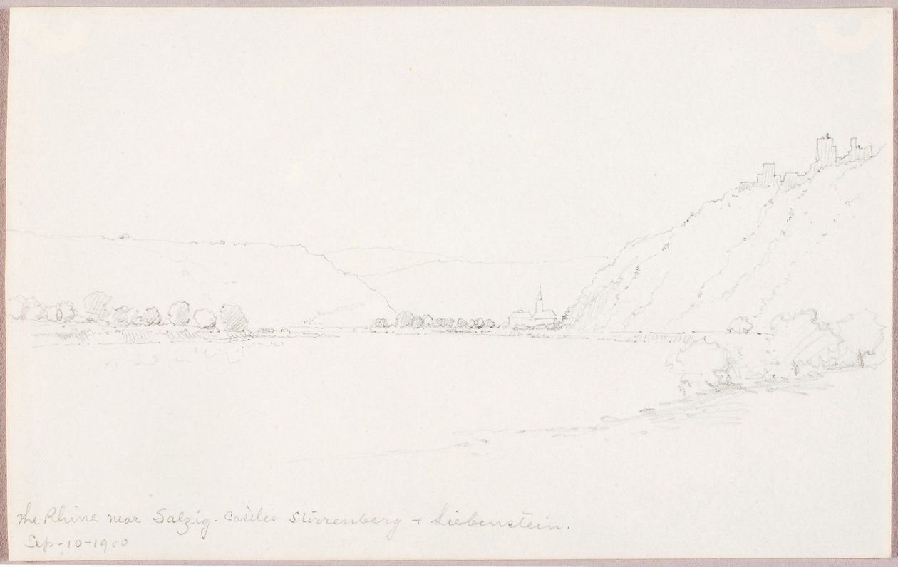 El Rin cerca de Salzig, castillos de Stirrenberg y Liebenstein de George Elbert Burr