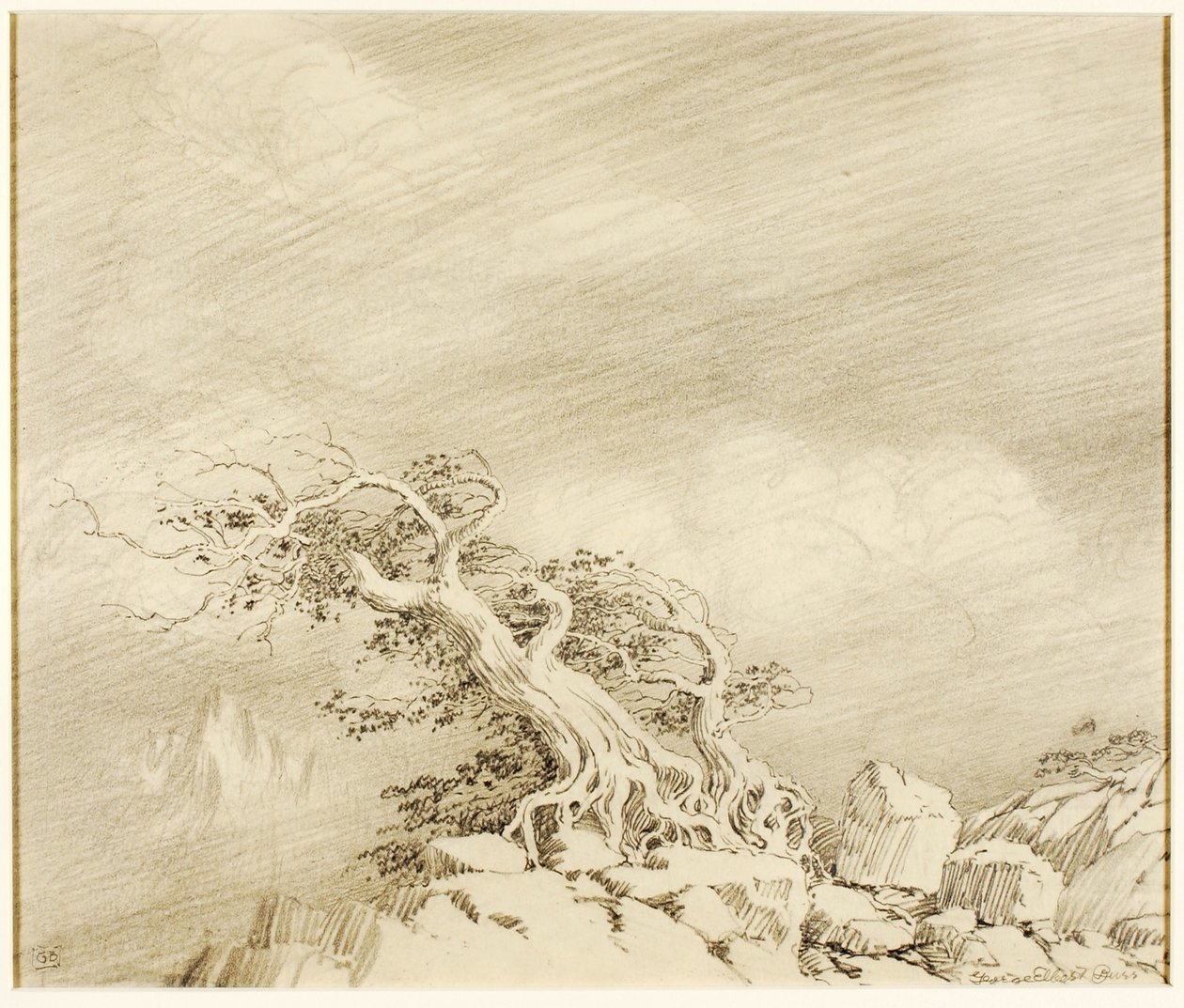 Sin título (dibujo de transferencia para Tormenta cerca de Timberline) de George Elbert Burr