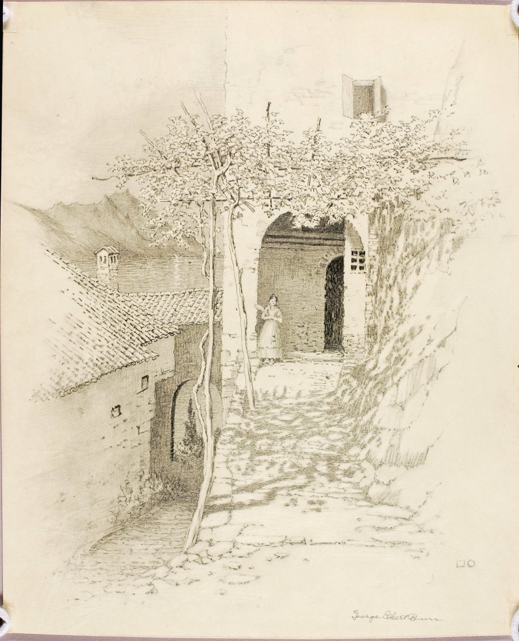Sin título (dibujo de transferencia para Calle de pueblo, lago de Lugano, Italia [n.º 1]) de George Elbert Burr