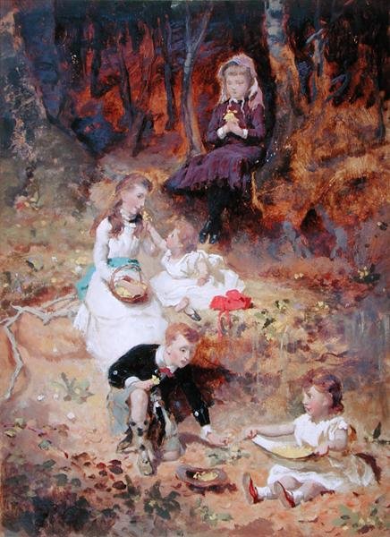 Cinco niños jugando en el bosque de George Elgar Hicks