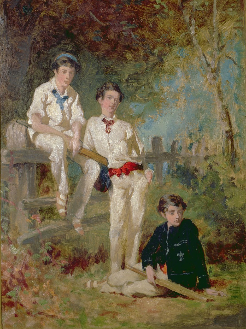 Tres jóvenes jugadores de cricket, c.1883 de George Elgar Hicks