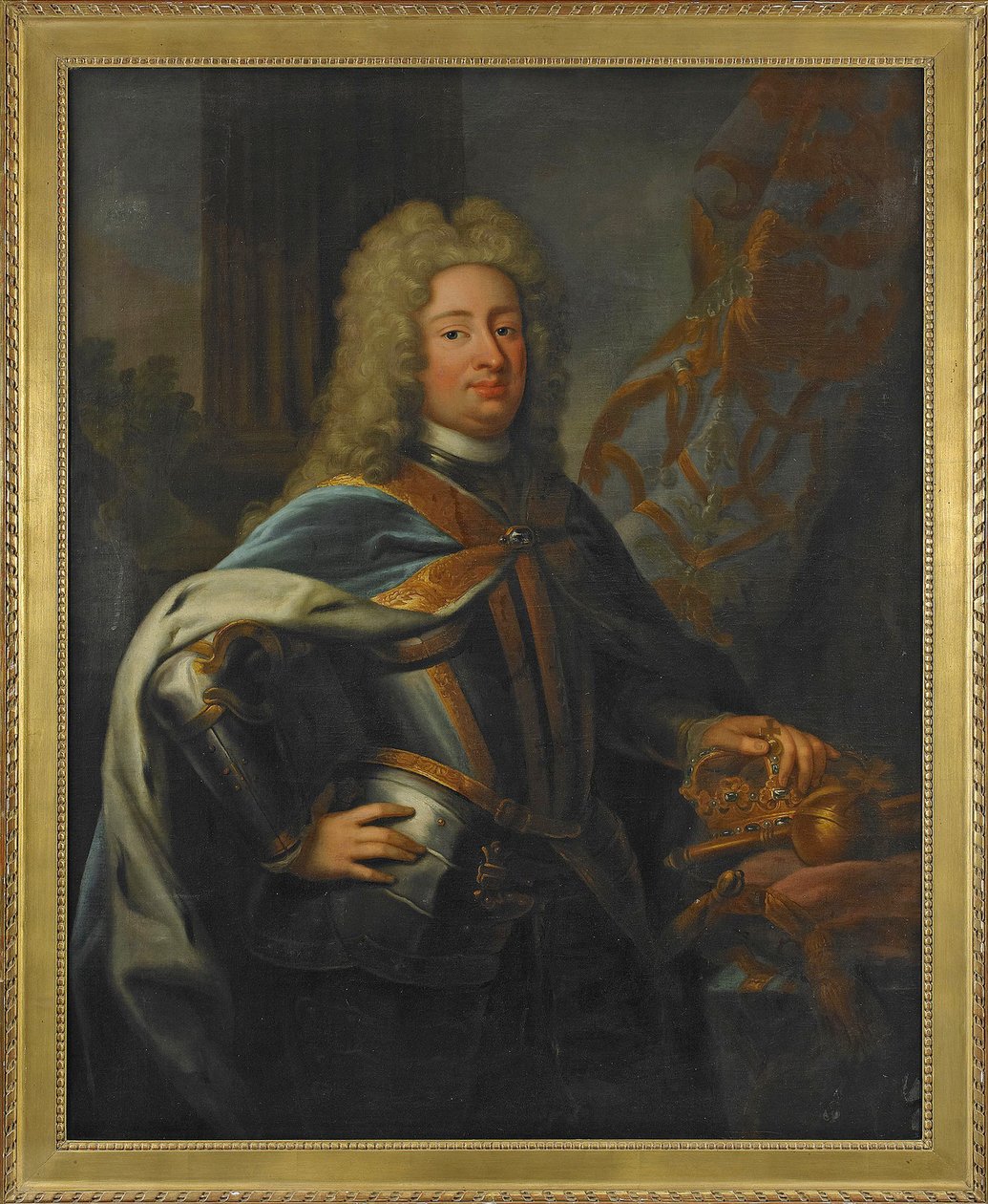 Retrato de Federico I (Frederick I) (1676-1751) Rey de Suecia y Príncipe de Finlandia - Pintura de Georg Engelhard Schroeder (1684-1750), óleo sobre lienzo (143x114,5 cm) de George Engelhardt Schroeder