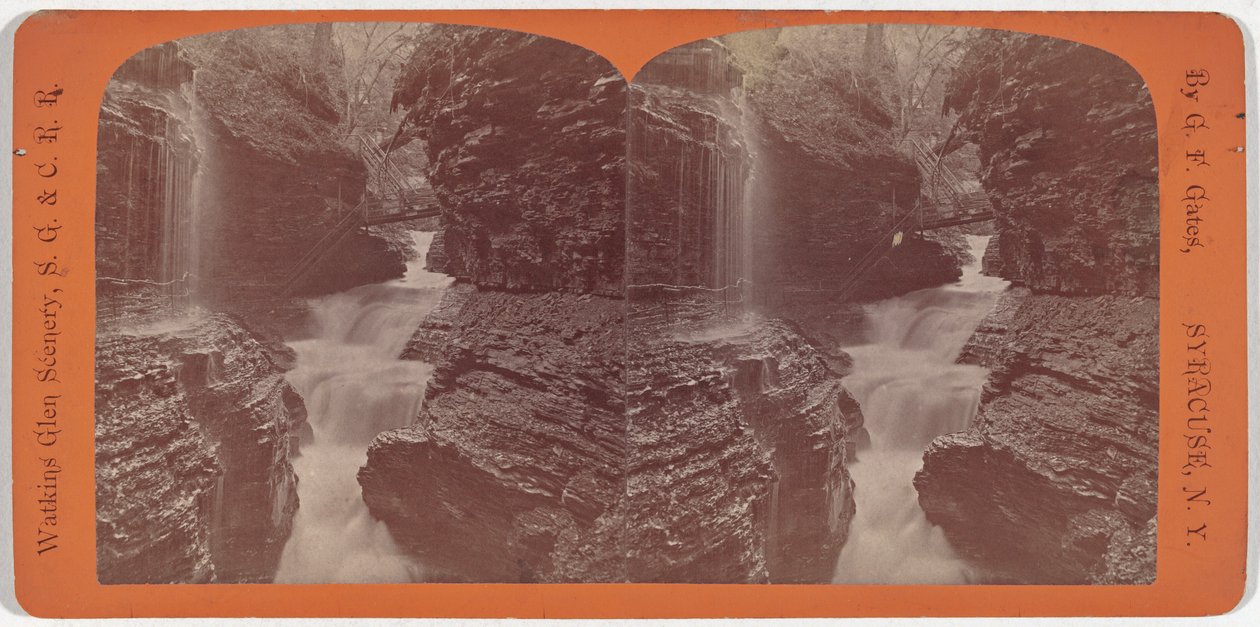 Paisaje de Watkins Glen, Rainbow Falls y Triple Cascades de George F. Gates