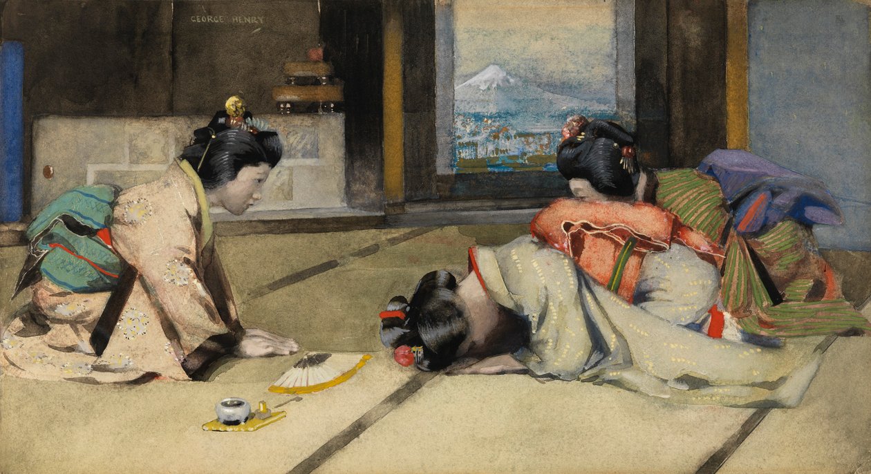 Una casa en Japón, o Saludos (acuarela sobre papel) de George F. Henry