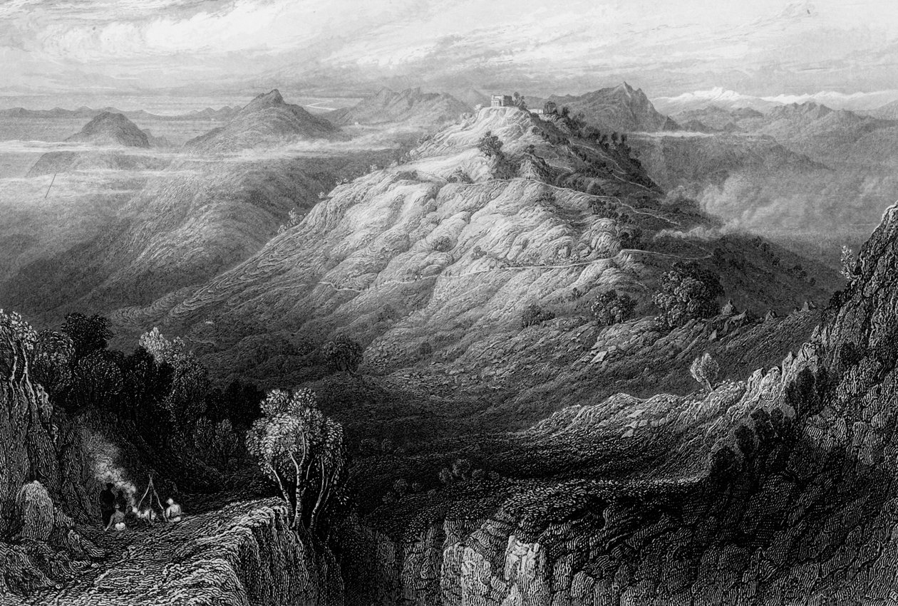 La abadía y las colinas desde cerca de Mussooree, 1838 de George Francis White