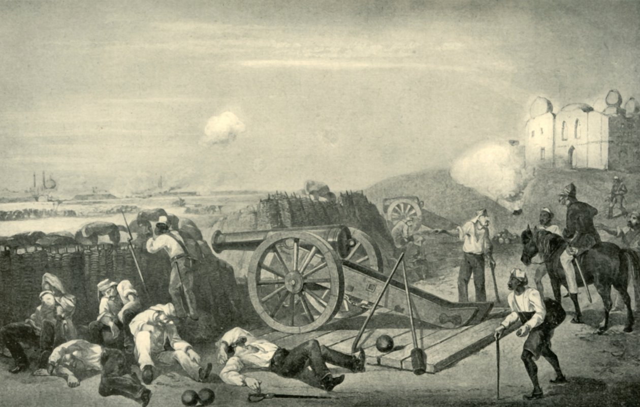 Un día pesado en las baterías antes de Delhi, 1857, 1901 de George Francklin Atkinson
