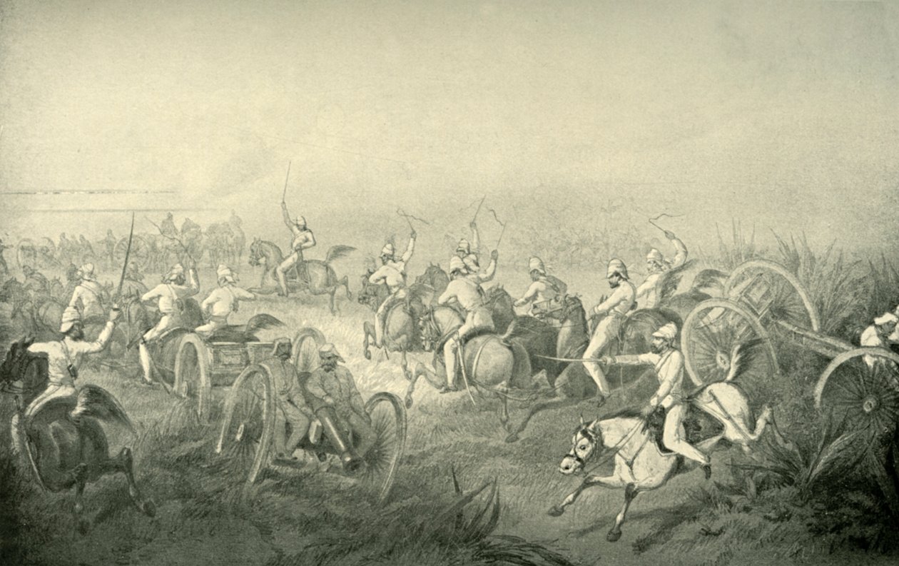 Artillería a caballo india galopando hacia la acción, 1850s, 1901 de George Francklin Atkinson
