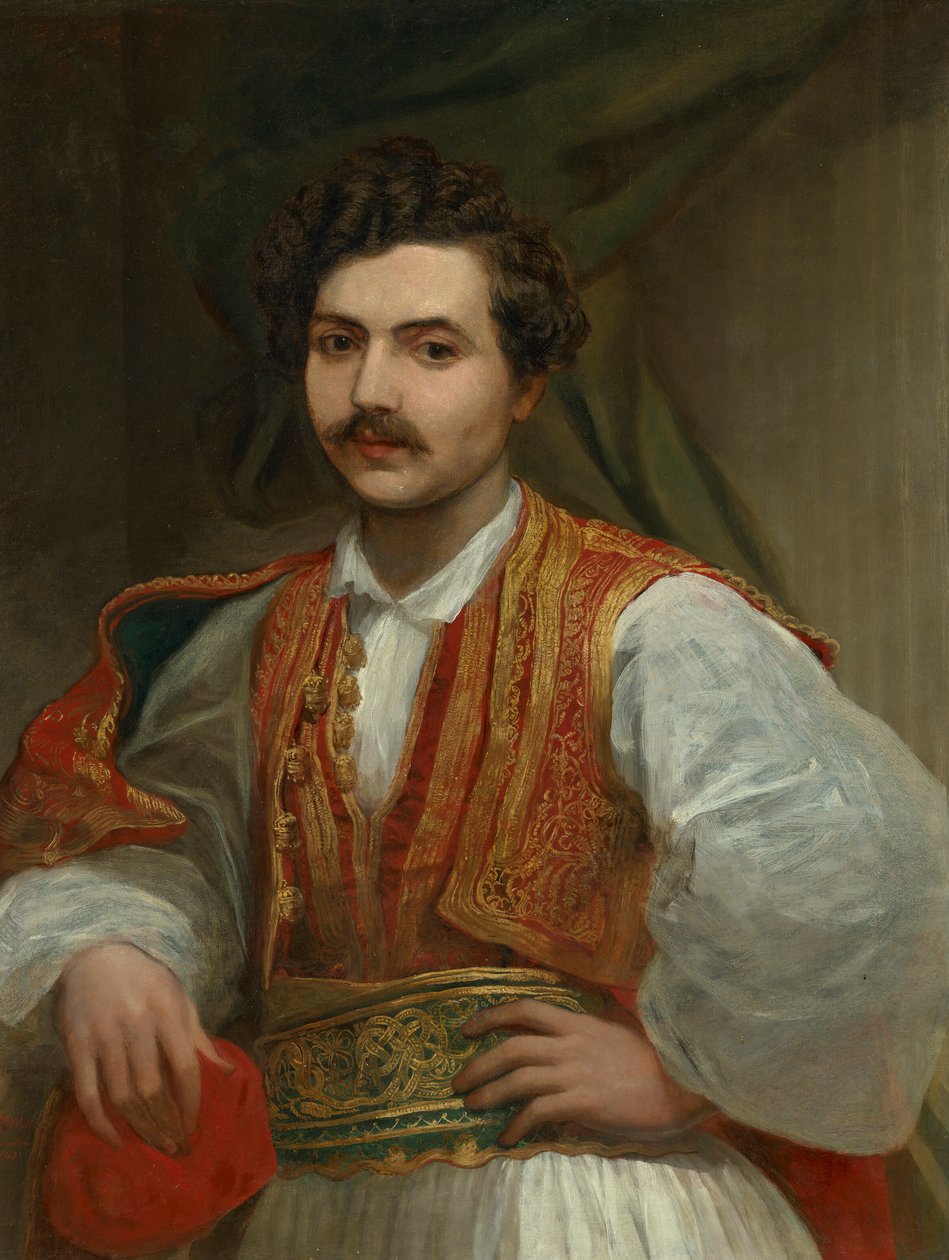 Retrato de Nicolas Ionides (1815-1873), de medio cuerpo, con traje griego de George Frederic Watts