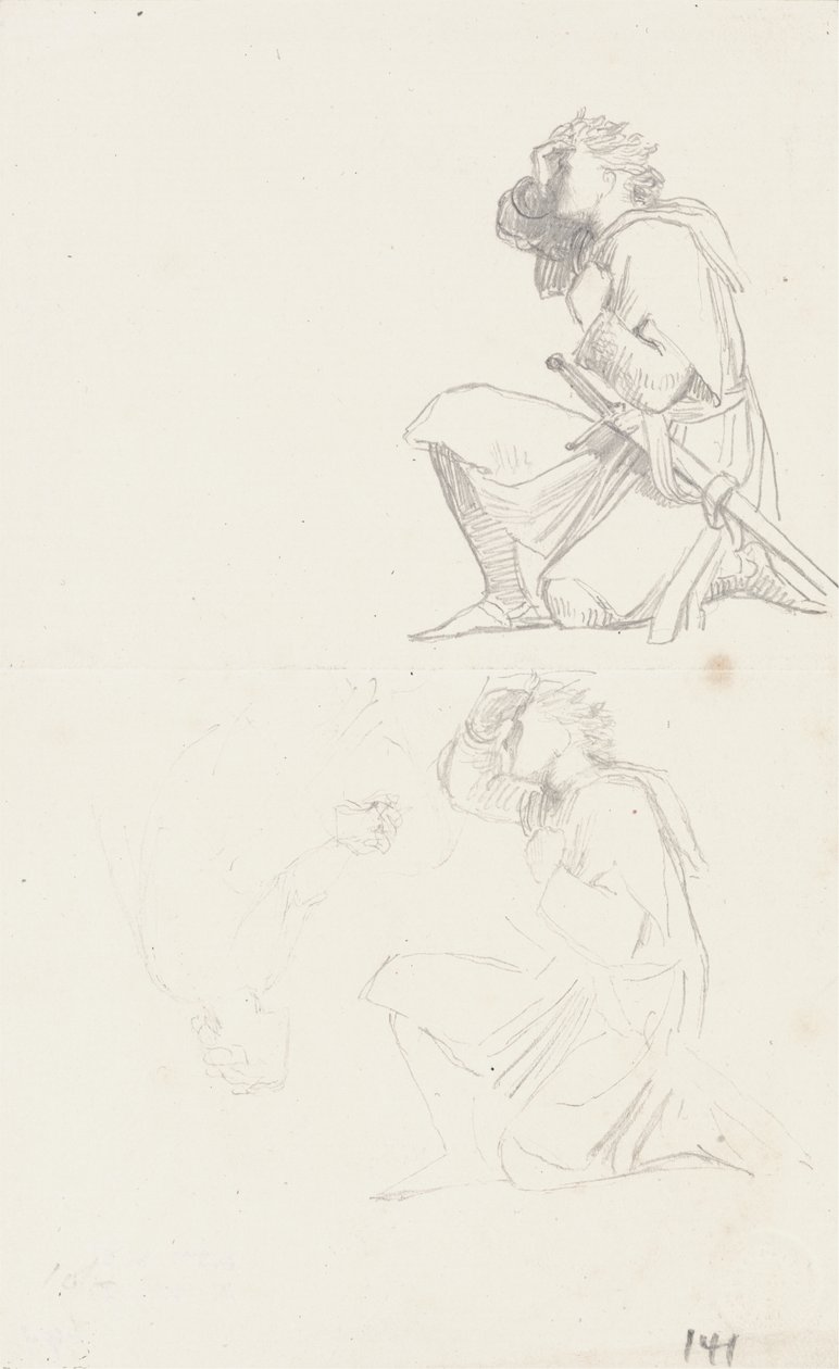 Estudios de un caballero arrodillado (grafito) de George Frederick Watts