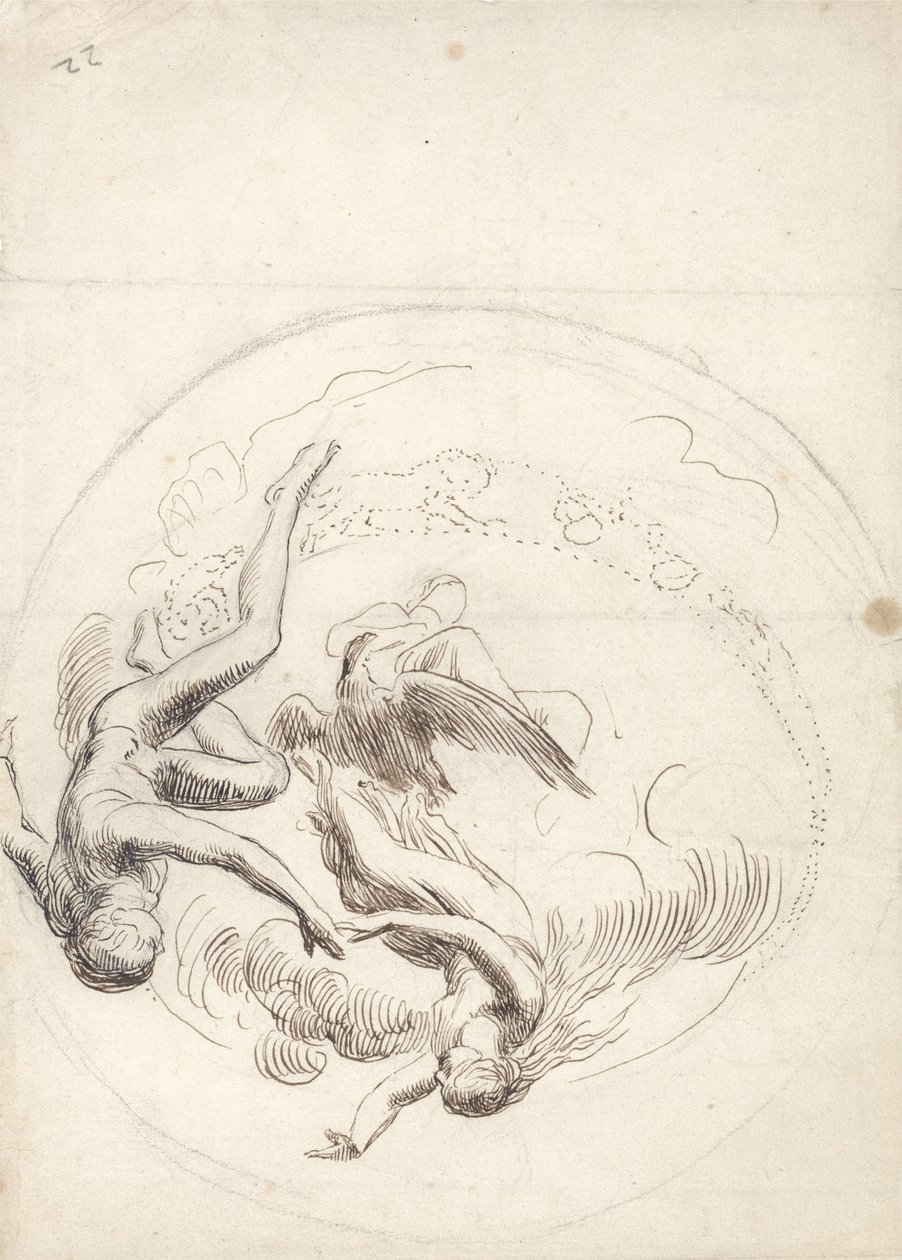 Estudio para una decoración de techo circular (tinta marrón y grafito) de George Frederick Watts
