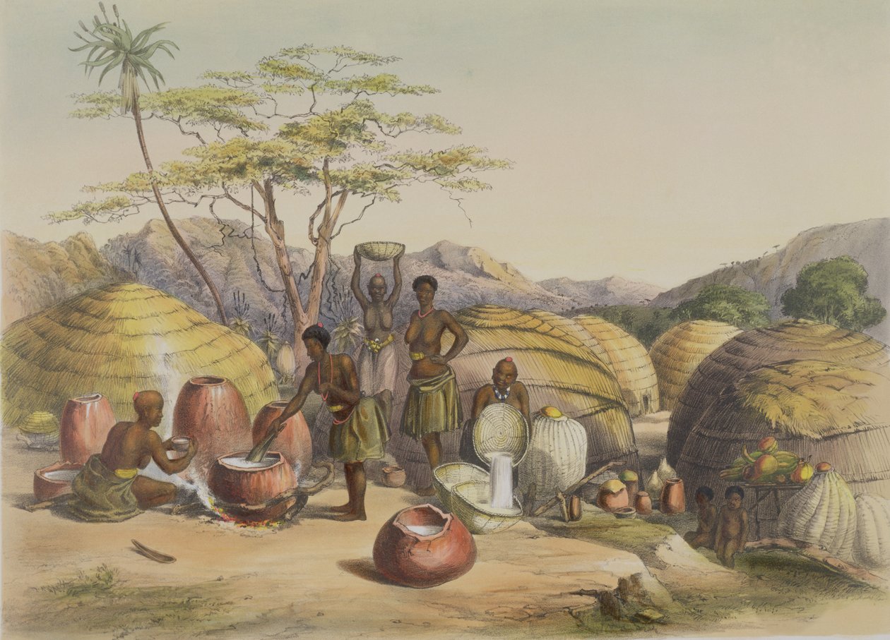 Kraal de Gudu en el Tugala, Mujeres haciendo Cerveza, lámina 26 de 