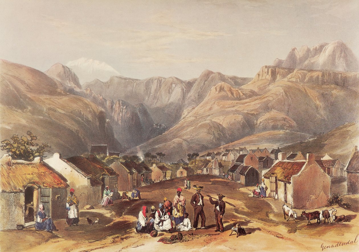 En el sereno valle de Genadendal se encuentra un próspero pueblo hotentote de George French Angas
