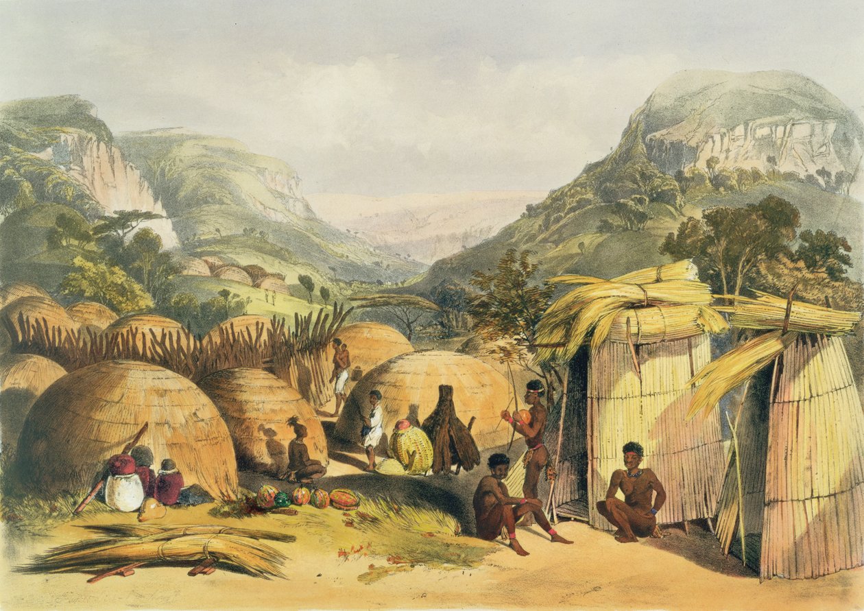 Inanda Kraal, Natal, lámina 25 de The Kafirs Illustrated, 1849 de George French Angas