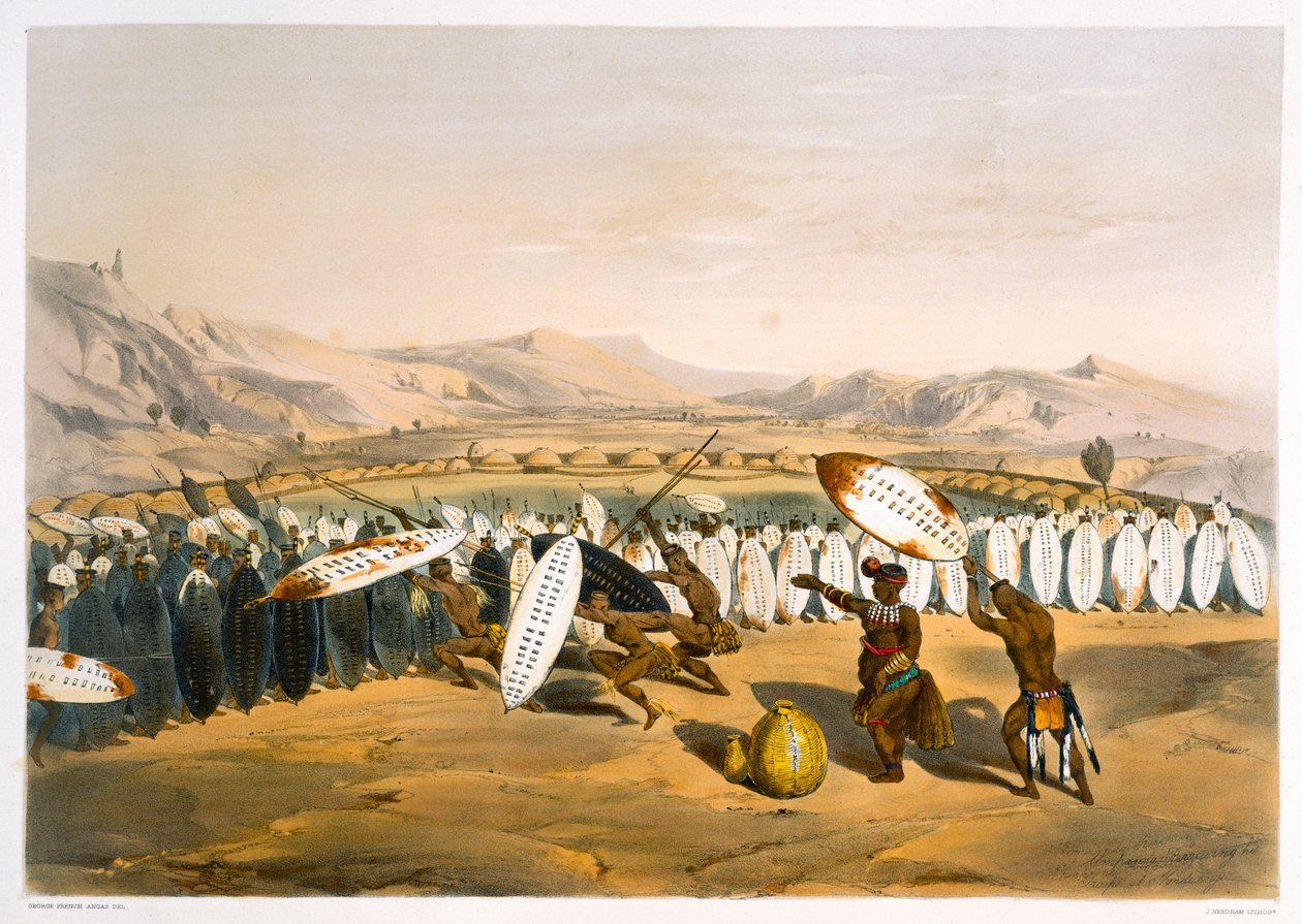 Umpanda revisando sus tropas en Nonduengi, 1849 de George French Angas