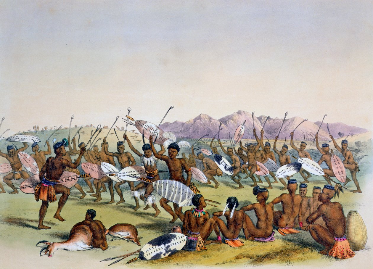 Danza de caza zulú cerca de las montañas Engooi, 1849 de George French Angas