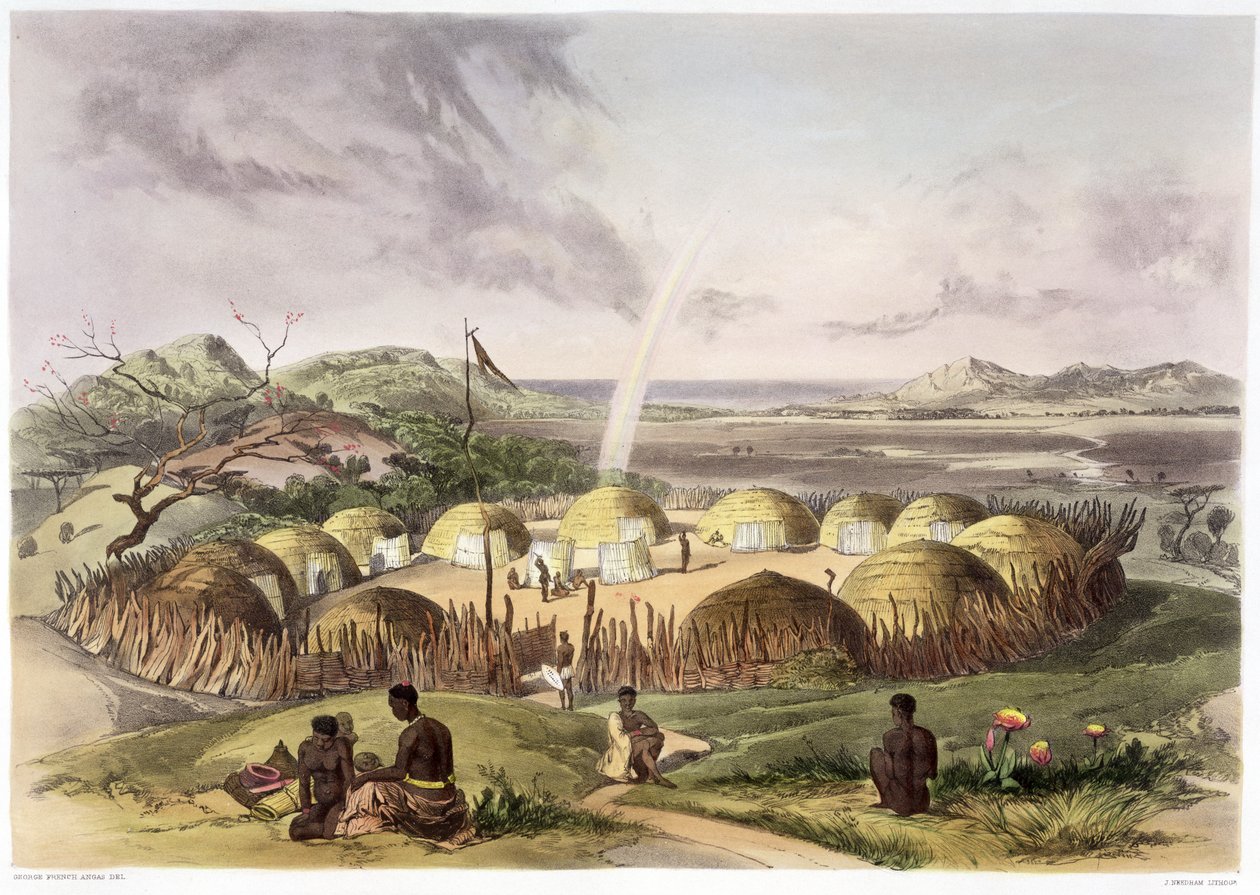 Zulu Kraal cerca de Umlazi, Natal, 1849 de George French Angas