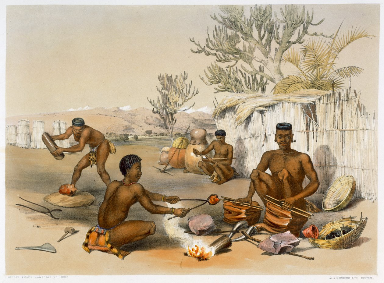 Herreros zulúes trabajando, 1849 de George French Angas