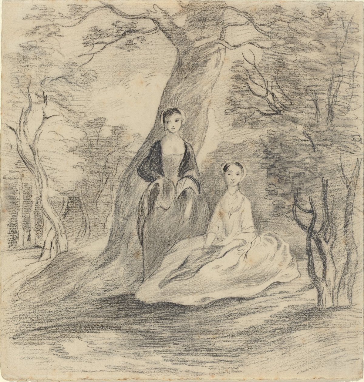 Dos chicas en un paisaje de George Frost