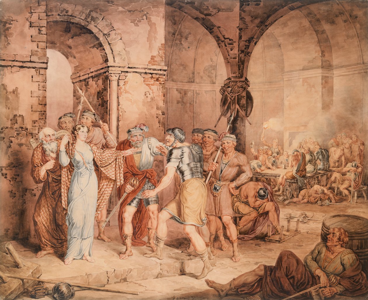 El cuarto de guardia, de "La dama del lago" de Sir Walter Scotts de George Grattan