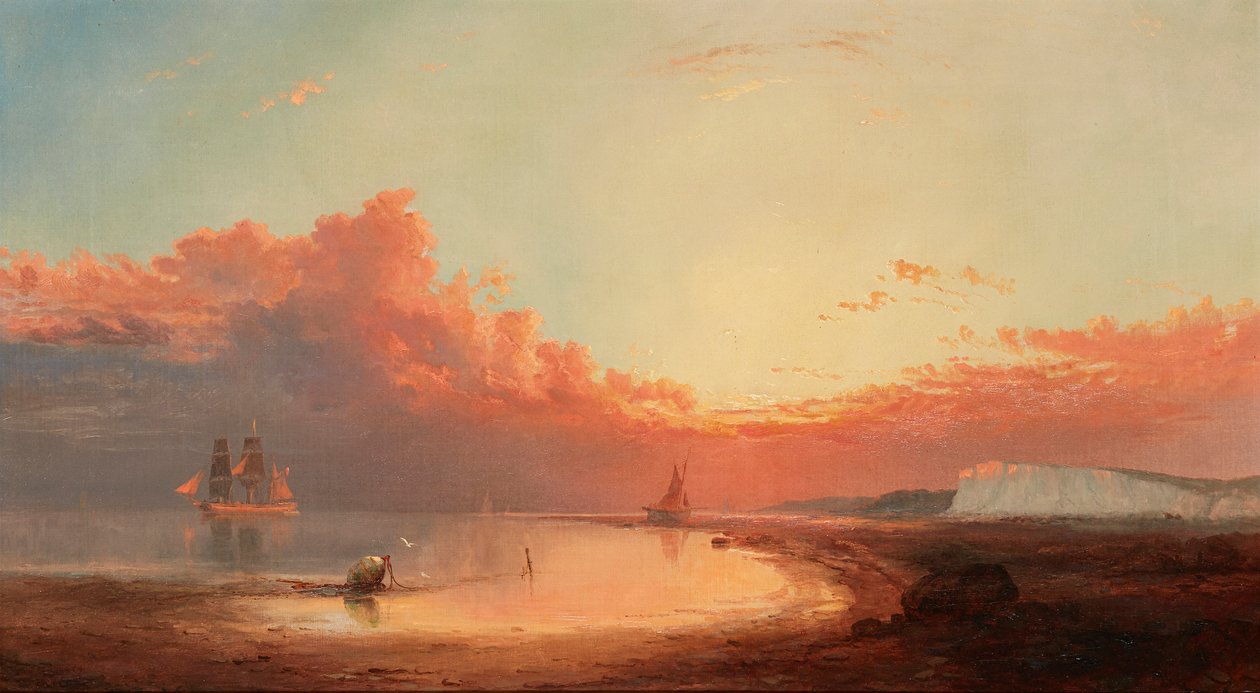 Embarcaciones frente a la costa inglesa, atardecer de George Gregory