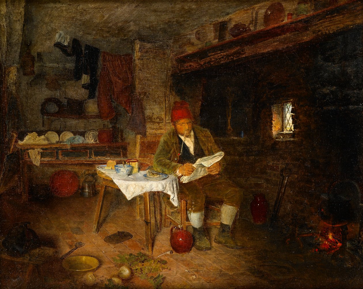 Un hogar rústico: Leyendo las noticias, 1855 de George Hardy