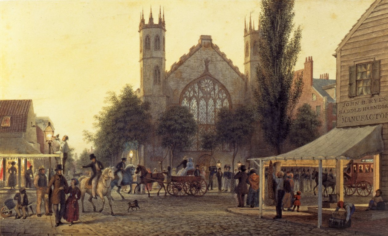 Anochecer, Iglesia de San Tomás, Nueva York, c.1835 de George Harvey