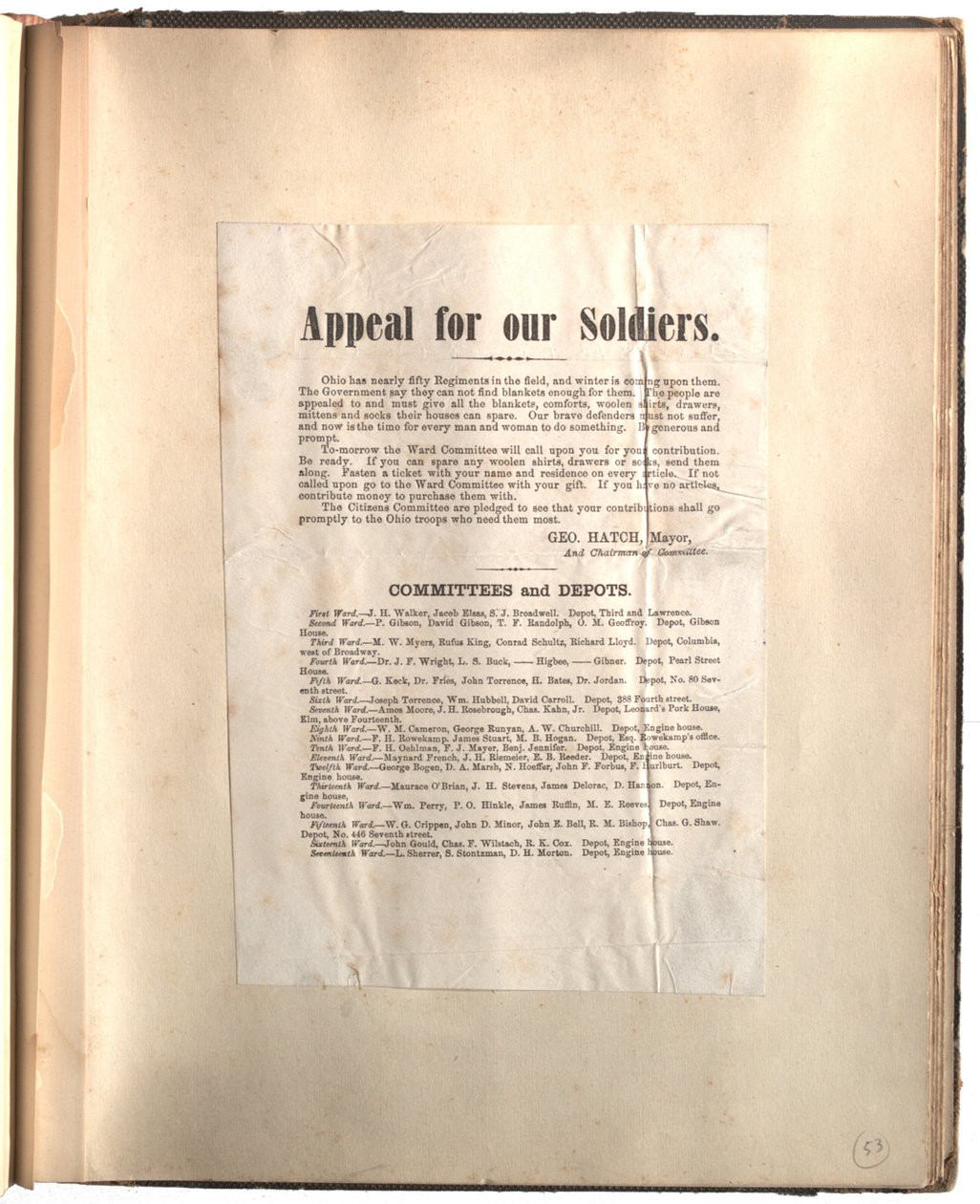 Llamamiento para nuestros soldados, Ohio [en álbum de recortes], c.1861-1865 de George Hatch