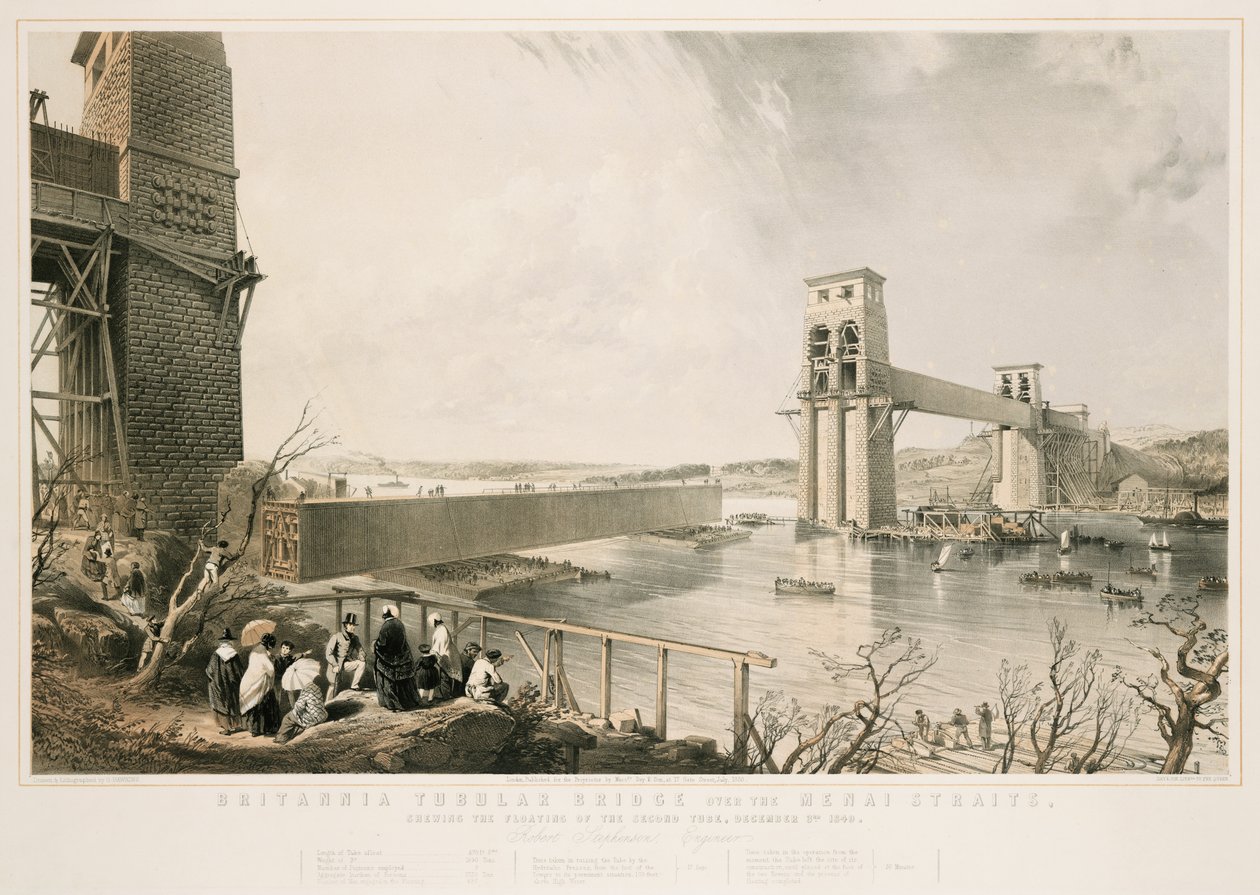 Puente Tubular de Britannia durante la construcción, 3 de diciembre de 1849 de George Hawkins