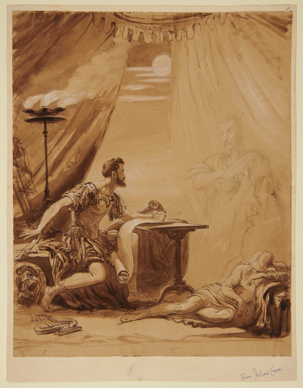 Escena de «Julio César» de Shakespeare: el fantasma de César se aparece a Bruto de George Hayter