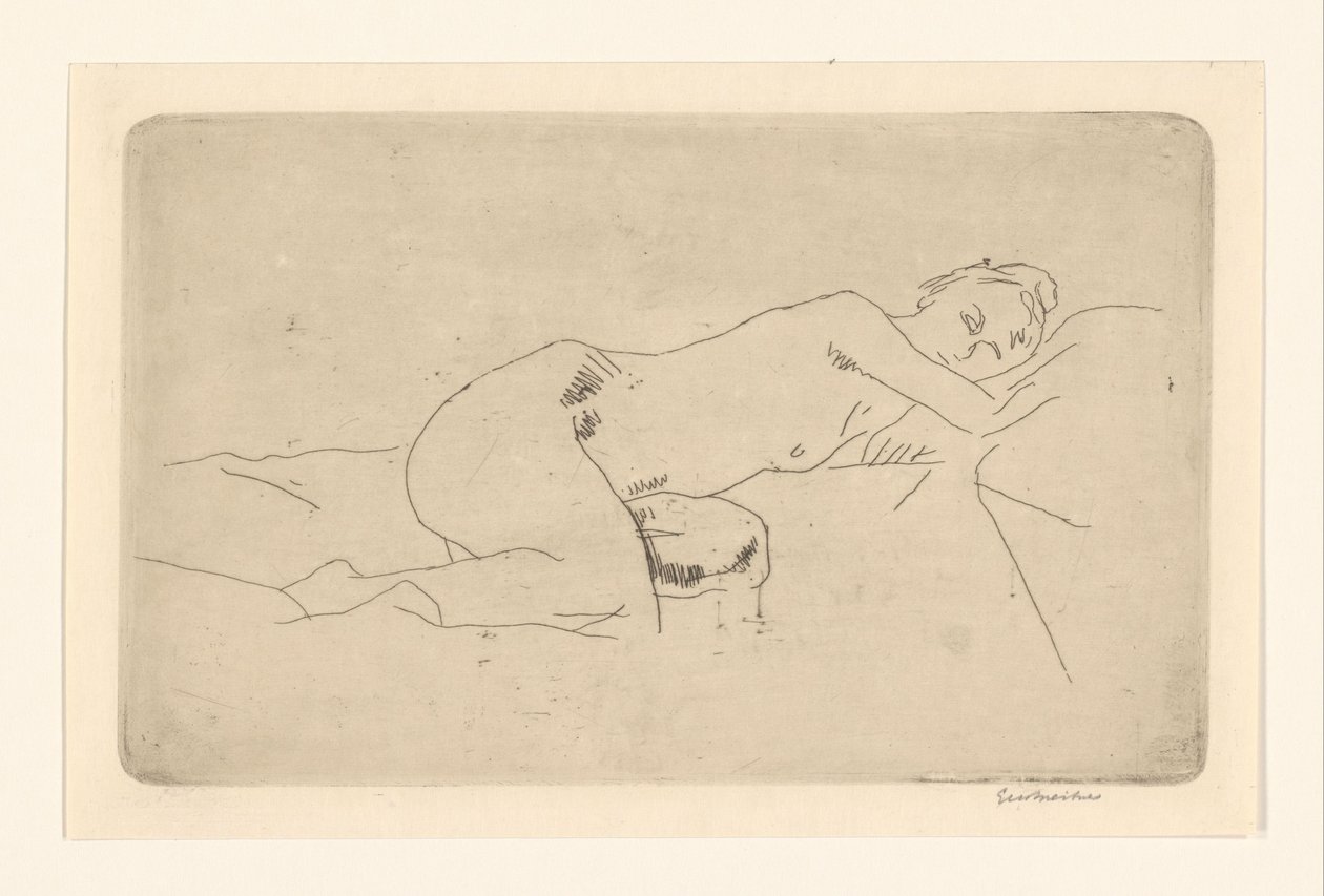 Desnudo femenino recostado de George Hendrik Breitner (signed by artist)