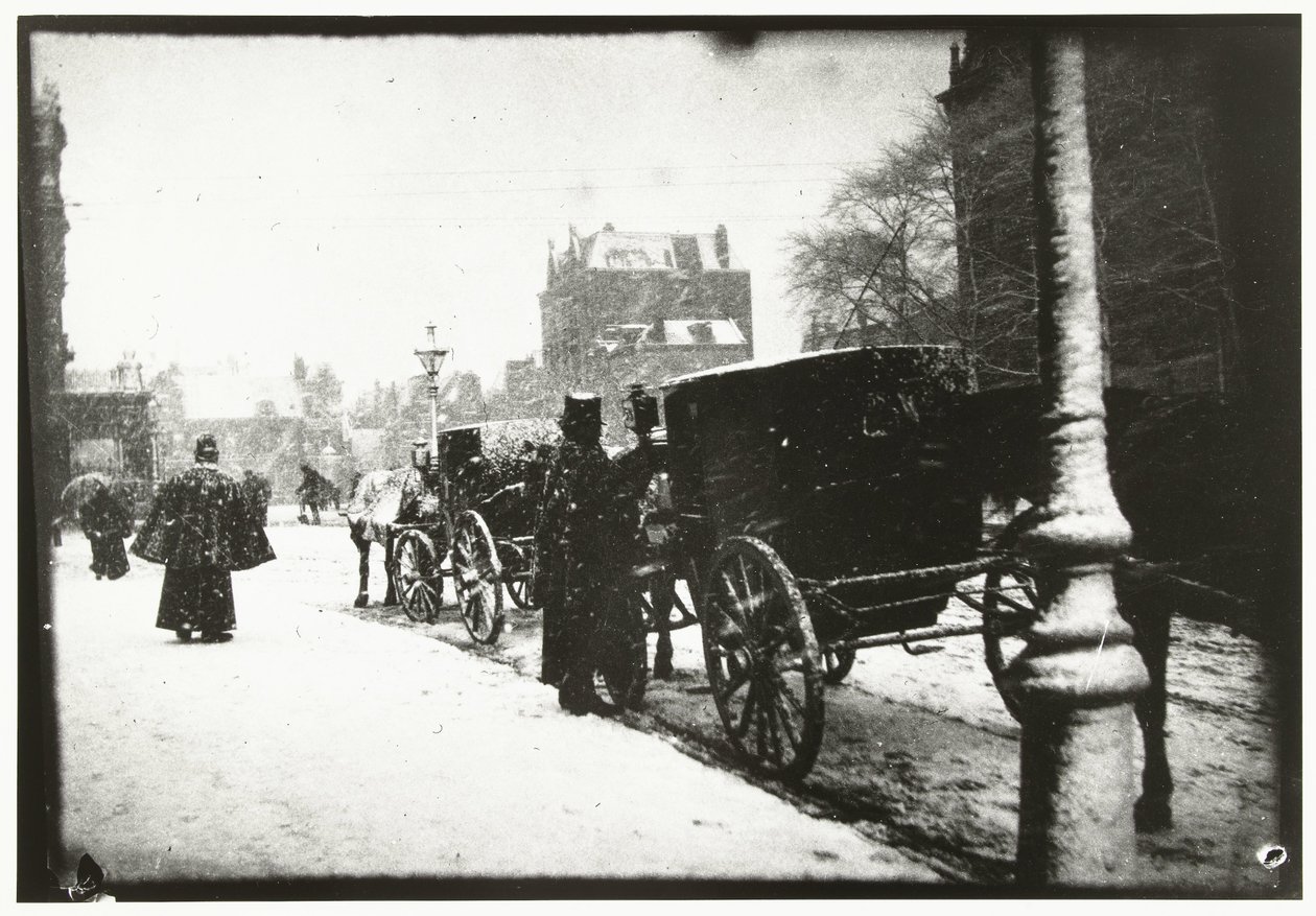 Vista de Leidseplein en Ámsterdam con tráfico de carruajes en un día de invierno de George Hendrik Breitner