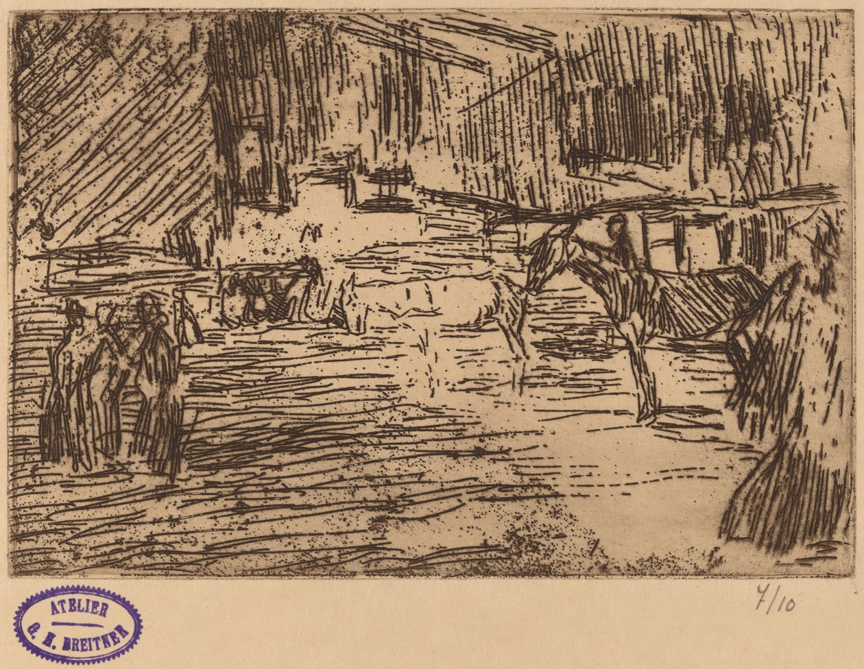 Escena con caballos parados en el arroyo de George Hendrik Breitner