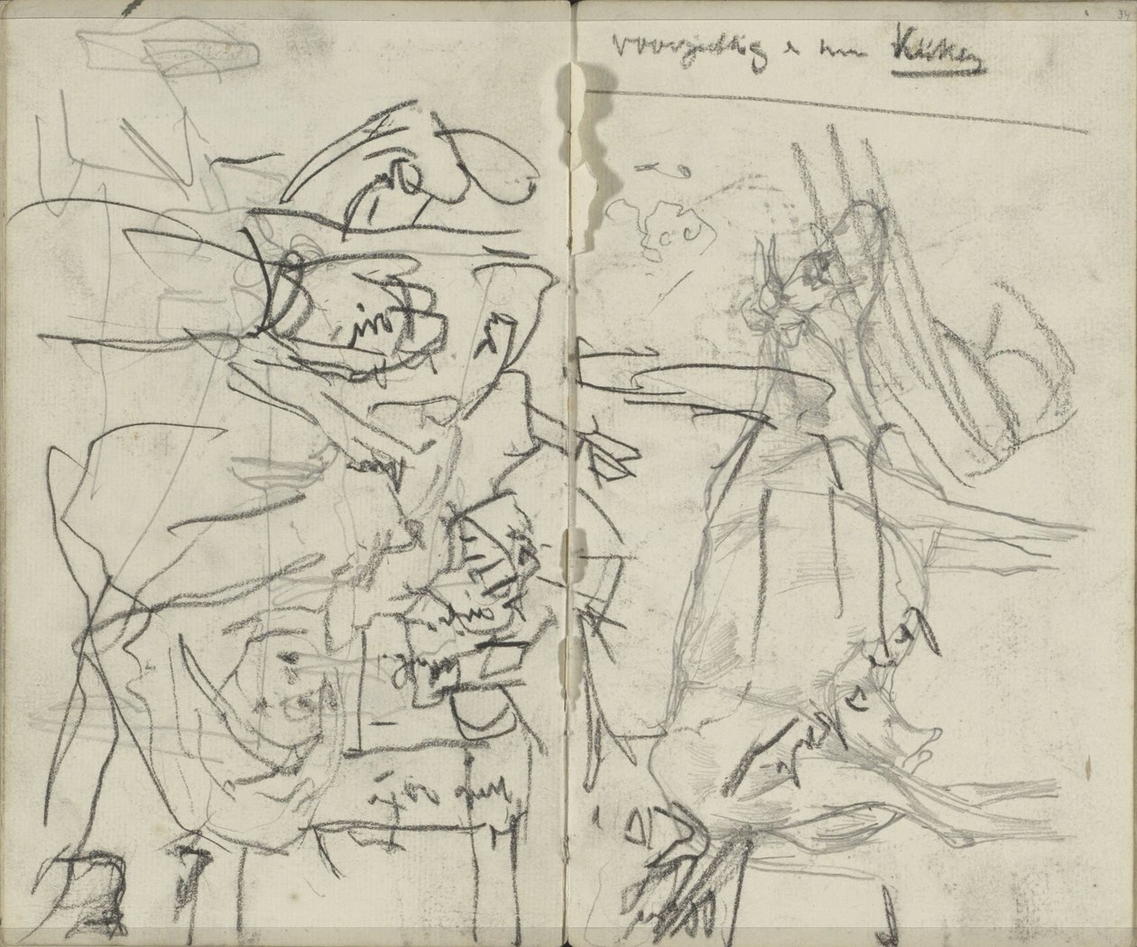 Hoja de estudio con figuras y una vaca. de George Hendrik Breitner
