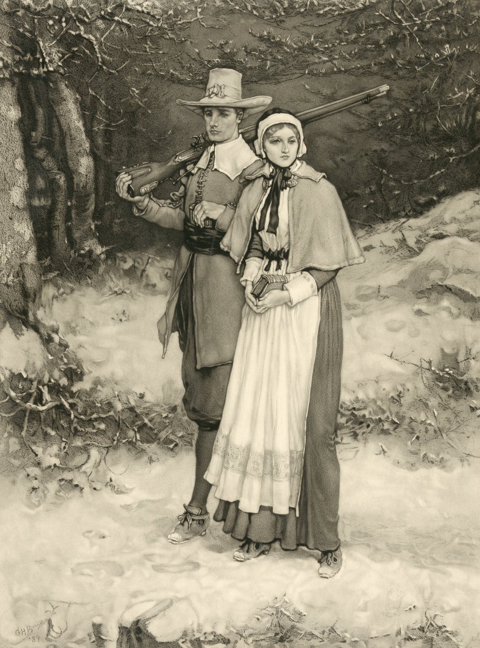 Pareja puritana camino a la adoración dominical de George Henry Boughton