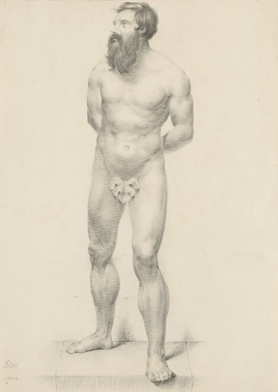 Sin título - Desnudo masculino de pie con hoja de parra, 1844 de George Henry Hall