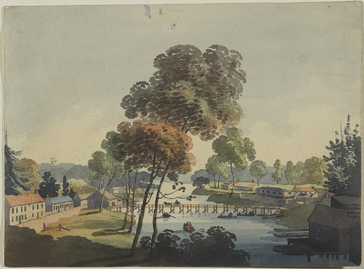 Pueblo de Chippawa cerca de las Cataratas del Niágara, c.1801 de George Heriot