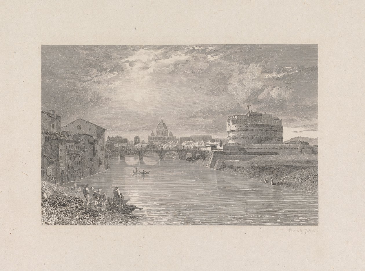 Roma; Puente y Castillo de San Angelo sobre el Tíber de George Hollis