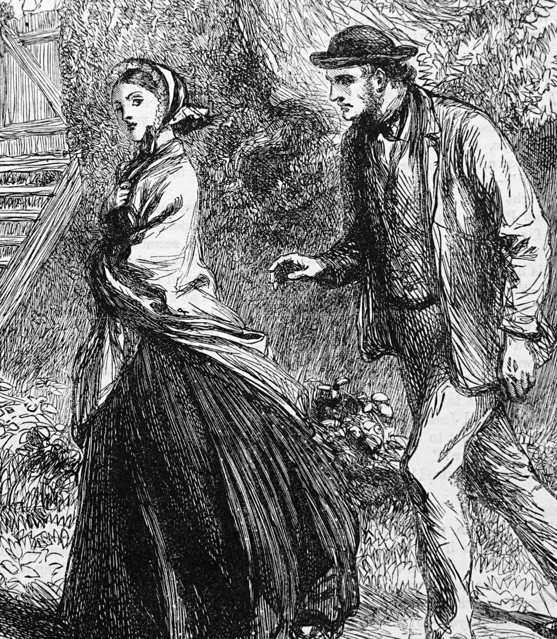 Ilustración que representa a una mujer rechazando una propuesta de un hombre de George Housman Thomas