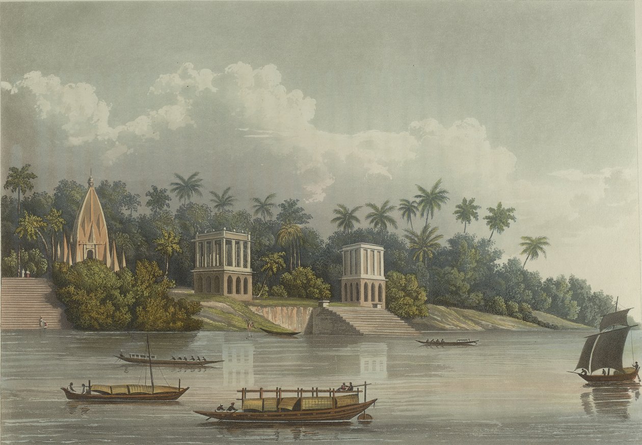 Pagodas hindúes debajo de Barrackpore en el Ganges de George Hunt