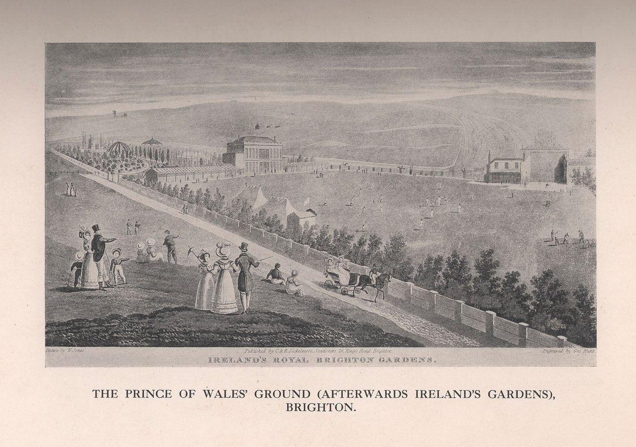 El terreno del Príncipe de Gales después Jardines de Irlanda, Brighton, Sussex, siglo XIX de George Hunt