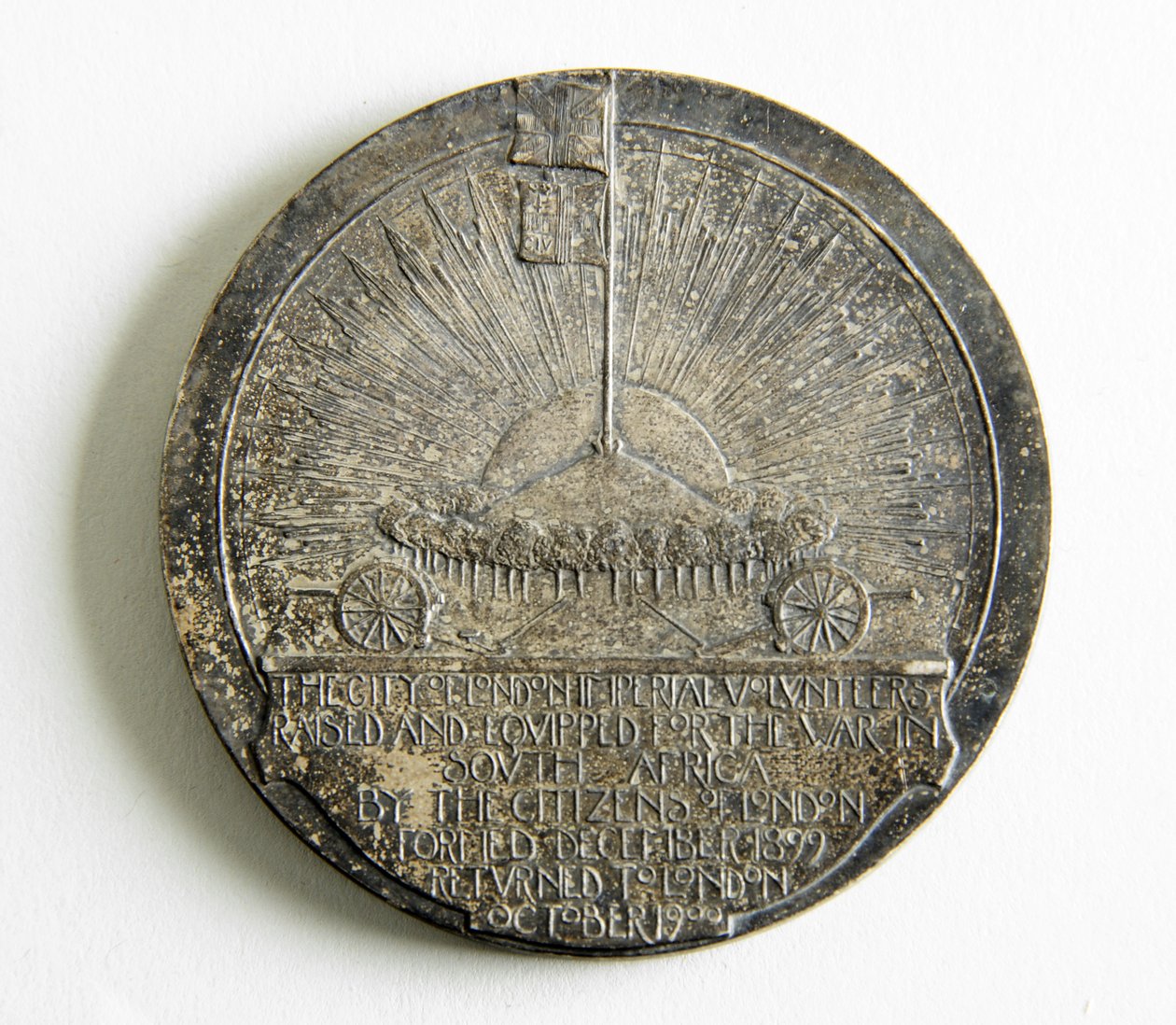 Medalla para conmemorar el regreso de los Voluntarios Imperiales de la Ciudad de la Guerra de los Bóers de George James Frampton