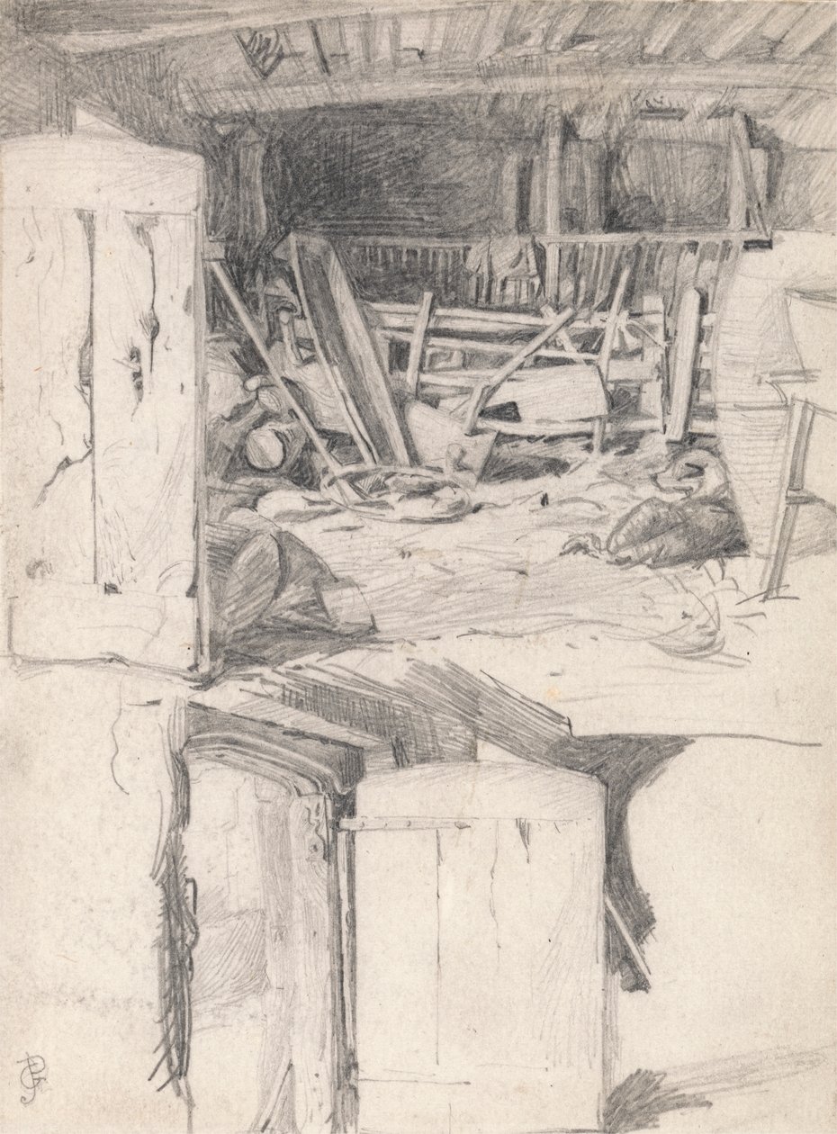 Estudio para "La oca", 1867: Interior de un granero de George John Pinwell