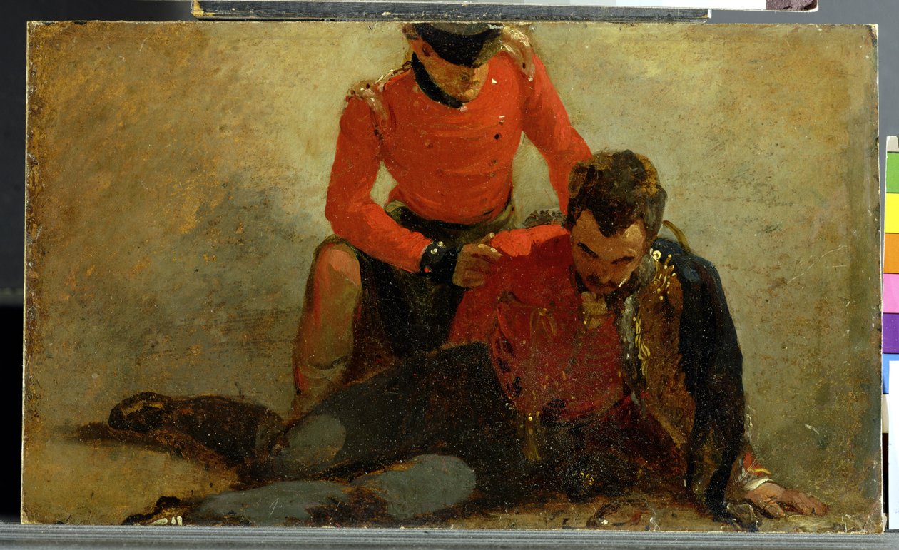 Un montañés, Black Watch asistiendo a un General de Húsares, posiblemente Lord Uxbridge: un estudio para 
