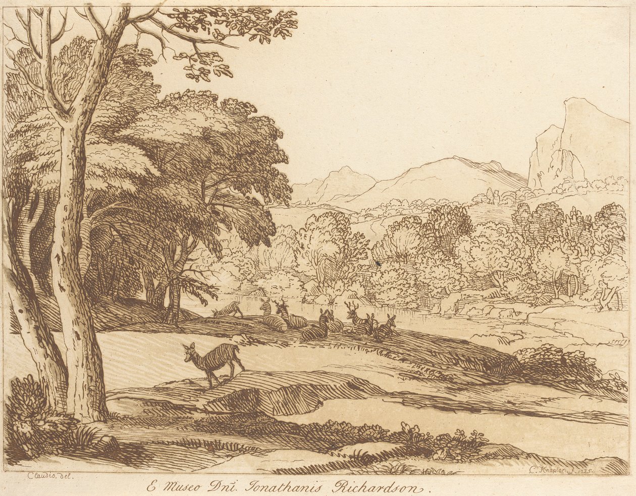 Sin título: Paisaje con ciervos de George Knapton