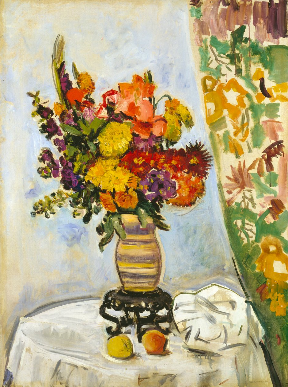 Flores en un jarrón chino (óleo sobre lienzo) de George Leslie Hunter