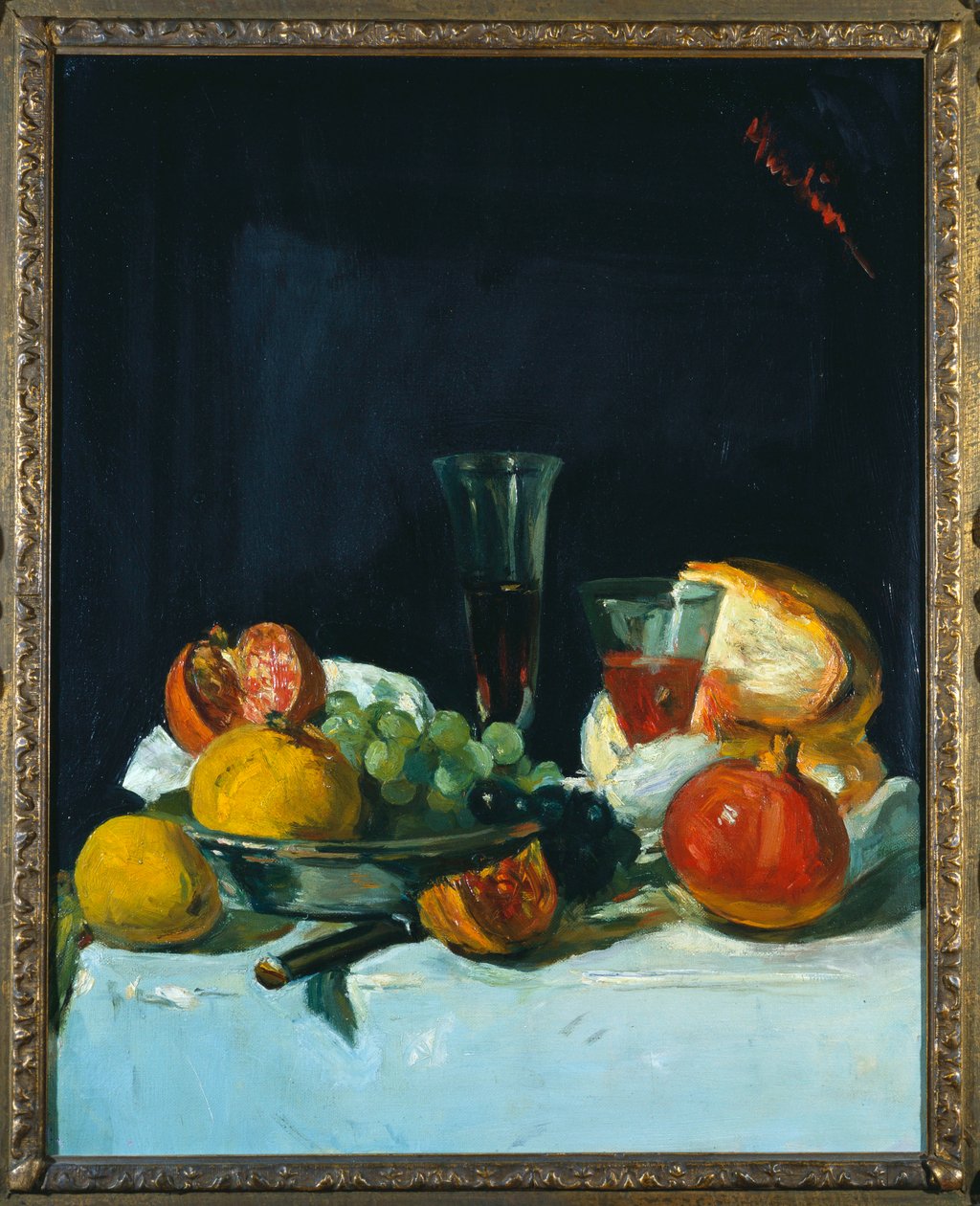 Uvas, Limones y Granadas con Copas de Vino Blanco y Pan de George Leslie Hunter