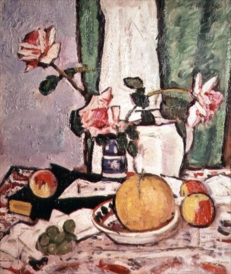 Naturaleza muerta de rosas y un pomelo de George Leslie Hunter